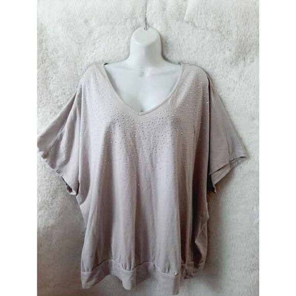 Elle Tops - Elle gray gem embellished sz 1X oversized blouse
